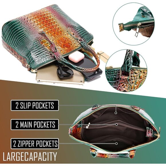 Sophisticated Crocodile Embossed Women's Purse - Spacious Tote & Crossbody - Picture 5 of 8